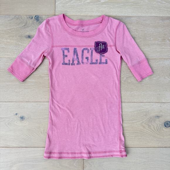 American Eagle Outfitters Tops - Y2K American Eagle Outfitters Women's Size XS Pink Logo Shirt 1/2 Sleeve